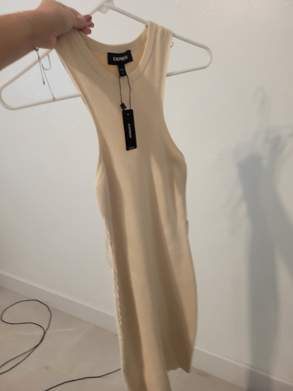 Express Cream Ribbed Tank Dress - Picture 3 of 5